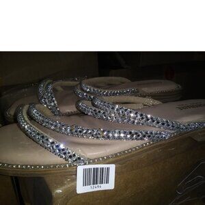 CUSHIONAIRE Women's Varda rhinestone slide sandal +Memory Foam,Silver 8M US